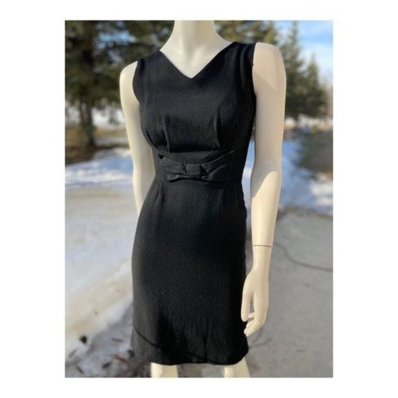 Vintage Dresses & Skirts - Vintage 60s Black Wool Dress Little Black Dress Bow Sleeveless PLEASE READ